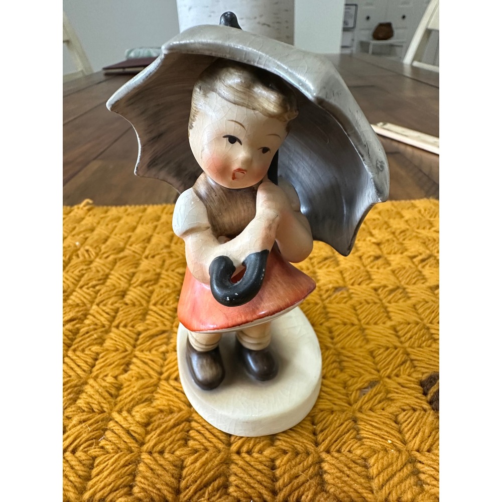 Vintage Josef Originals April Shower Girl Umbrella Lamp Post Ceramic Figurine